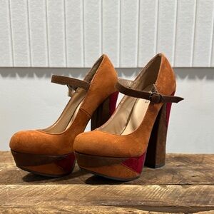 Candie's Brown and Red Platform Heels